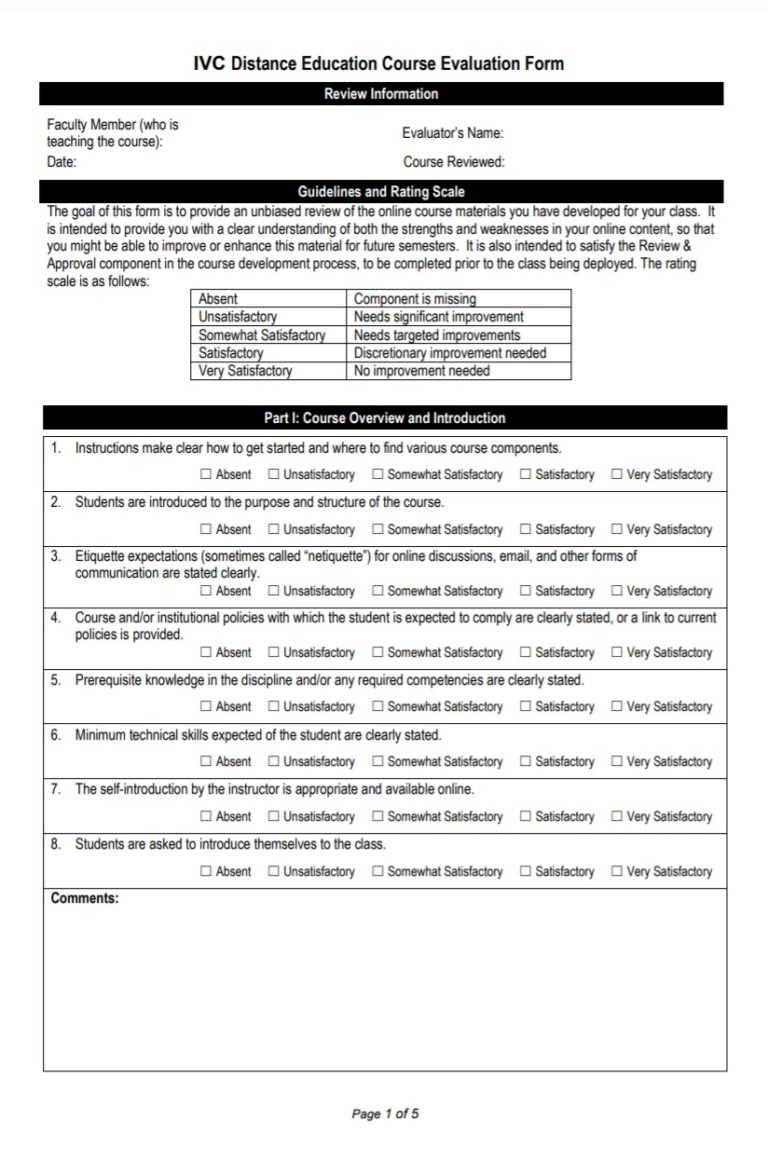 Course Evaluation Form | Free Word and Excel Templates