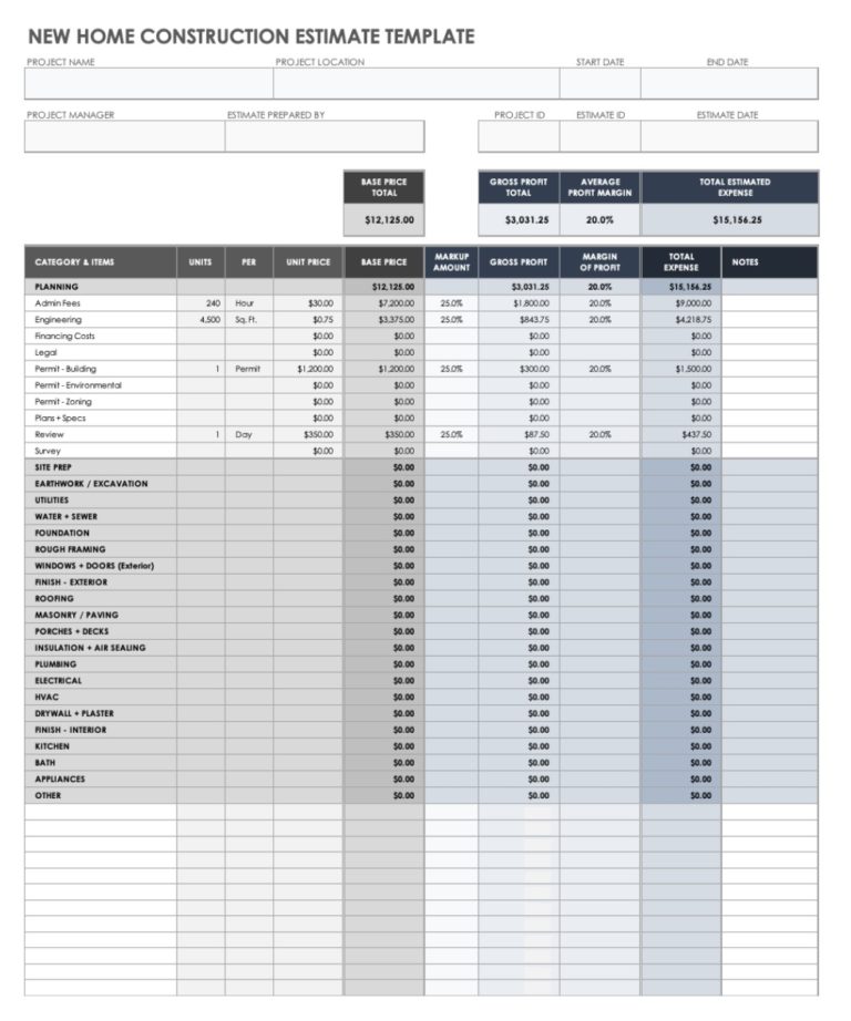 Construction Estimate Template | Free Word and Excel Templates