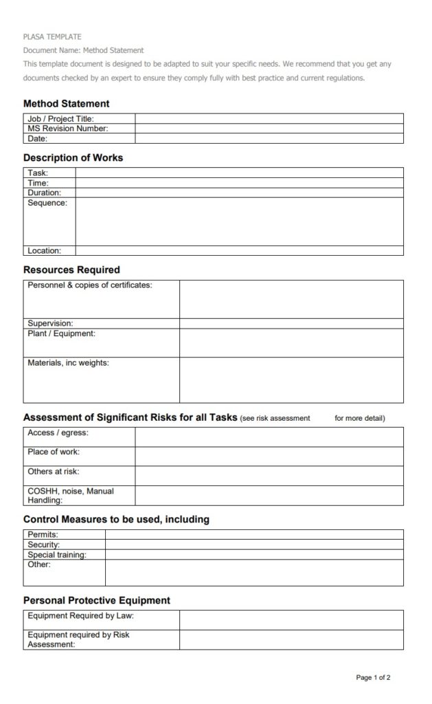 Master Method Statement Template