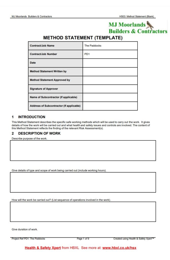 Method Statement Template